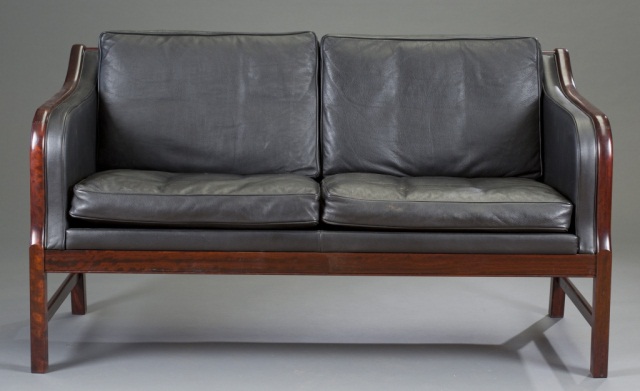 Appraisal: Danish Rosewood and Leather Settee Two seat cushions black leather