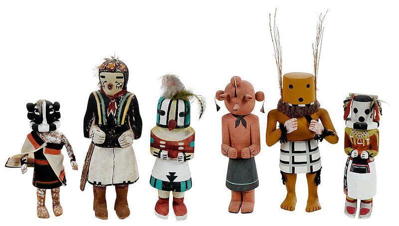 Appraisal: Six Hopi Kachina Dolls all th st century polychrome cottonwood