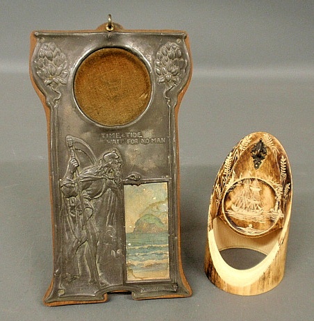 Appraisal: - Pewter watch holder T IME TIDE WAIT FOR NO