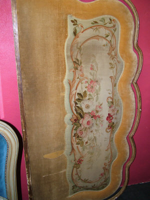 Appraisal: A gilt framed headboard the shaped beaded frame with Aubusson