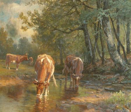 Appraisal: Thomas Bigelow Craig American - Cows Watering Estimate -