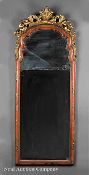 Appraisal: An Antique George III-Style Carved Giltwood and Chinoiserie Lacquered Mirror