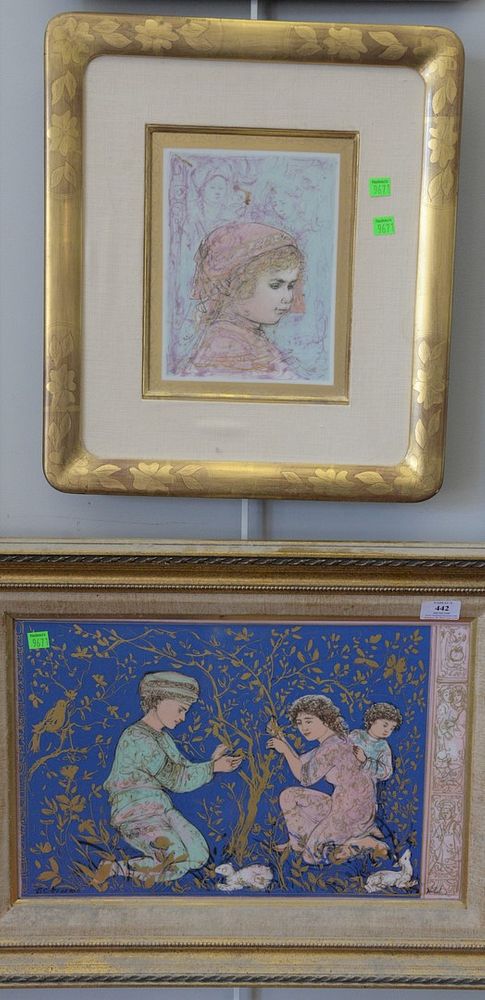 Appraisal: Group of Three Edna Hibel American - lithographs on porcelain