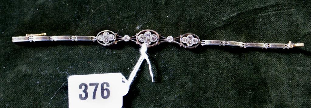 Appraisal: A good quality diamond bracelet with three sections each set