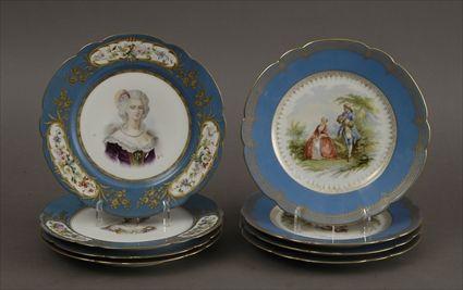 Appraisal: Six S vres-Style Porcelain Cabinet Plates Decorated with th-Century Scenes