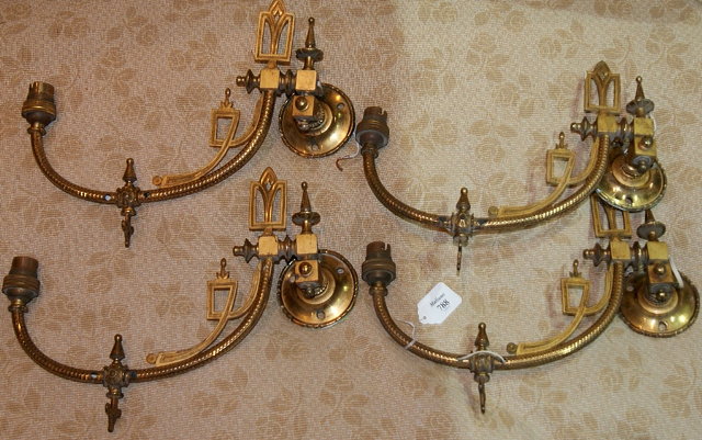 Appraisal: Four gilt metal arched wall lightscirca