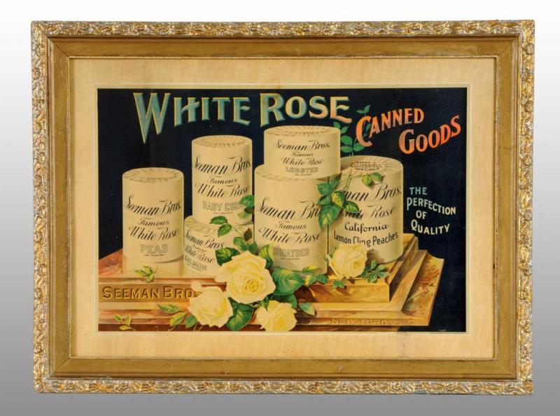 Appraisal: Framed Cardboard White Rose Canned Goods Sign Description Circa s