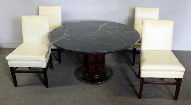 Appraisal: Midcentury Marble Top Dining Table and Chairs Includes a Widdicomb