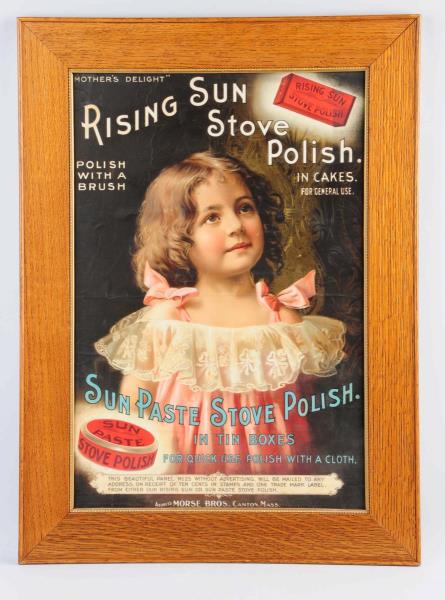 Appraisal: Rising Sun Stove Polish Paper Sign Framed This paper sign