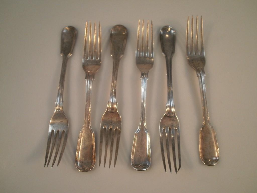 Appraisal: Five William IV silver fiddle and thread pattern table forks