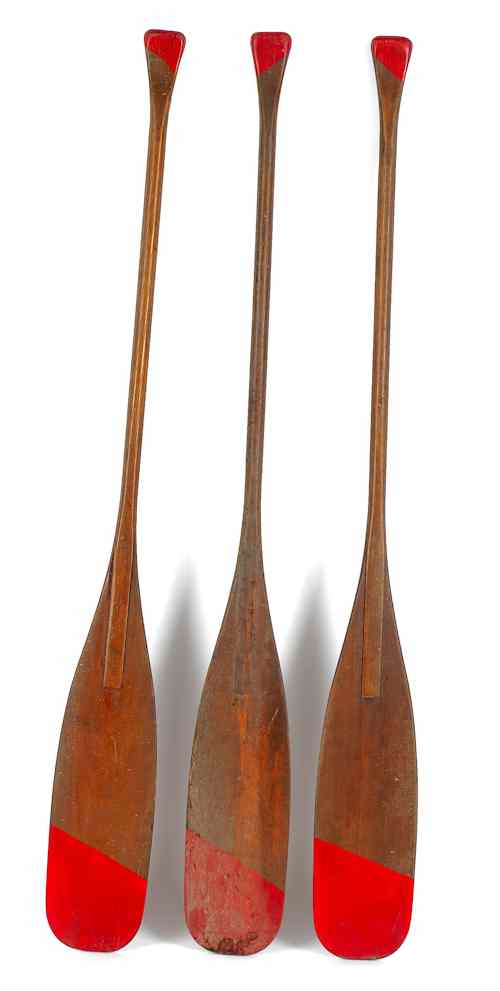 Appraisal: Three painted canoe paddles ca