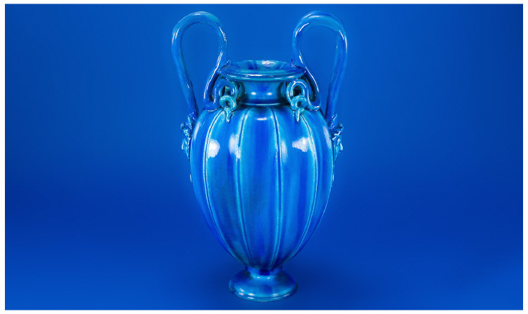 Appraisal: Minton Two Handled Blue Ribbed Vase in the Classical Greek