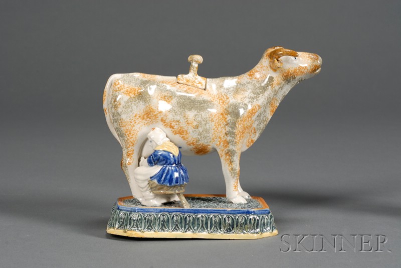 Appraisal: Staffordshire Pratt-type Cow Creamer with Maiden England c mounted atop