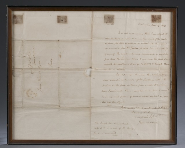 Appraisal: James Madison Letter Addressed to James Lovell Esq Boston Jan