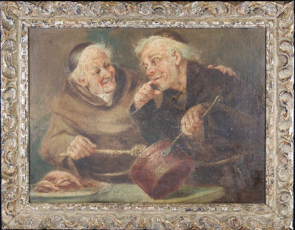 Appraisal: th C Painting of Two Monks Preparing Dinner th C