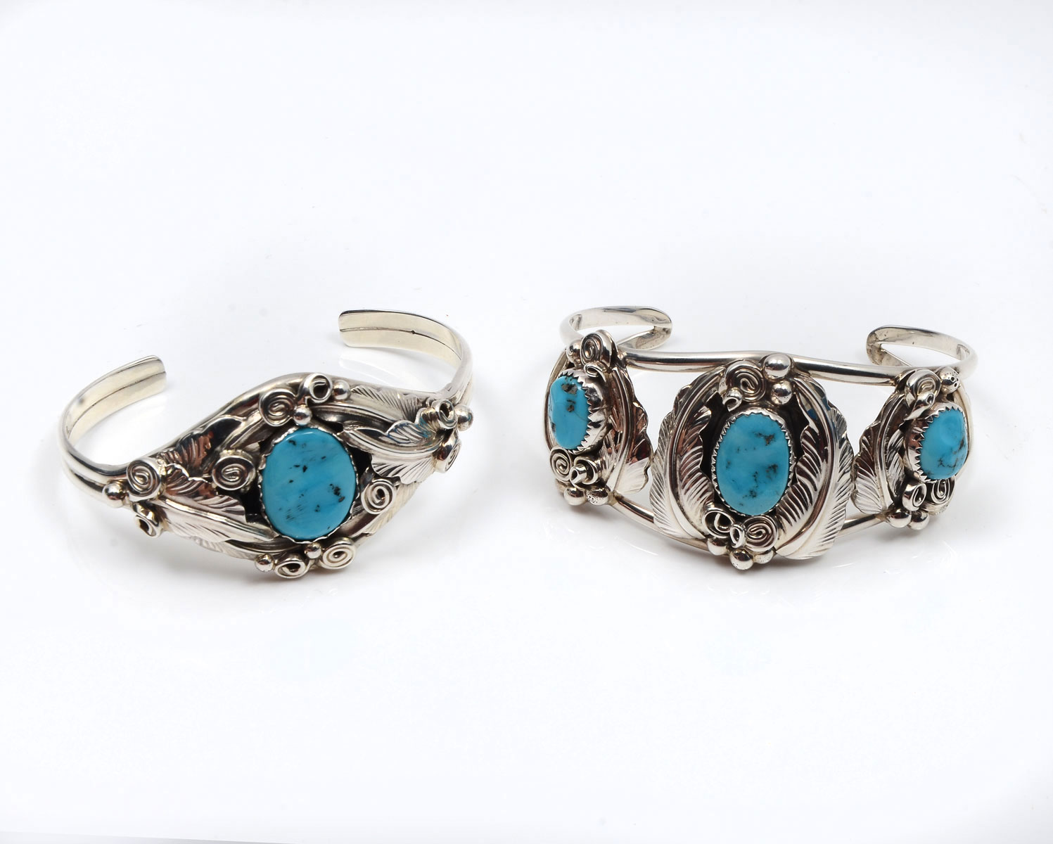 Appraisal: NAVAJO STERLING TURQUOISE CUFF BRACELETS BY ALLEN CHEE Sterling turquoise