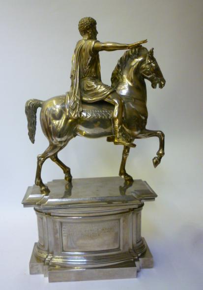 Appraisal: A PLATED ON BRASS EQUESTRIAN FIGURE Marcus Aurelius after the