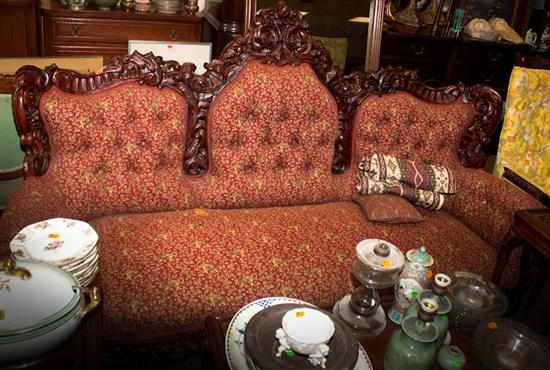 Appraisal: Victorian style carved wood upholstered sofa Estimate - All property