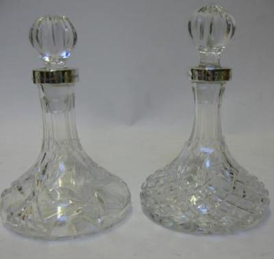 Appraisal: TWO CLEAR CUT GLASS SCENT FLASKS maker's mark H C