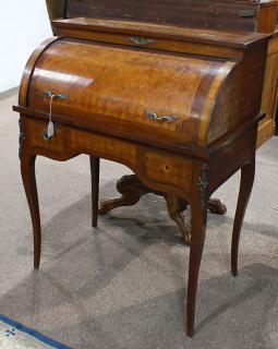 Appraisal: Louis XVI style parquetry inlaid bureau cylindre Louis XVI style