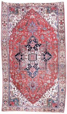 Appraisal: Serapi rug elaborate central medallion on brick red field ivory