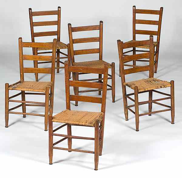 Appraisal: Ladderback Side Chairs American six ladder-back side chairs in mixed