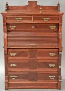 Appraisal: Victorian cherry lockside chest with gallery top having two short