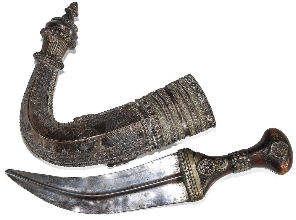 Appraisal: AN TH C ARABIAN JAMBIYA DAGGER WITH INLAID HORN HILT