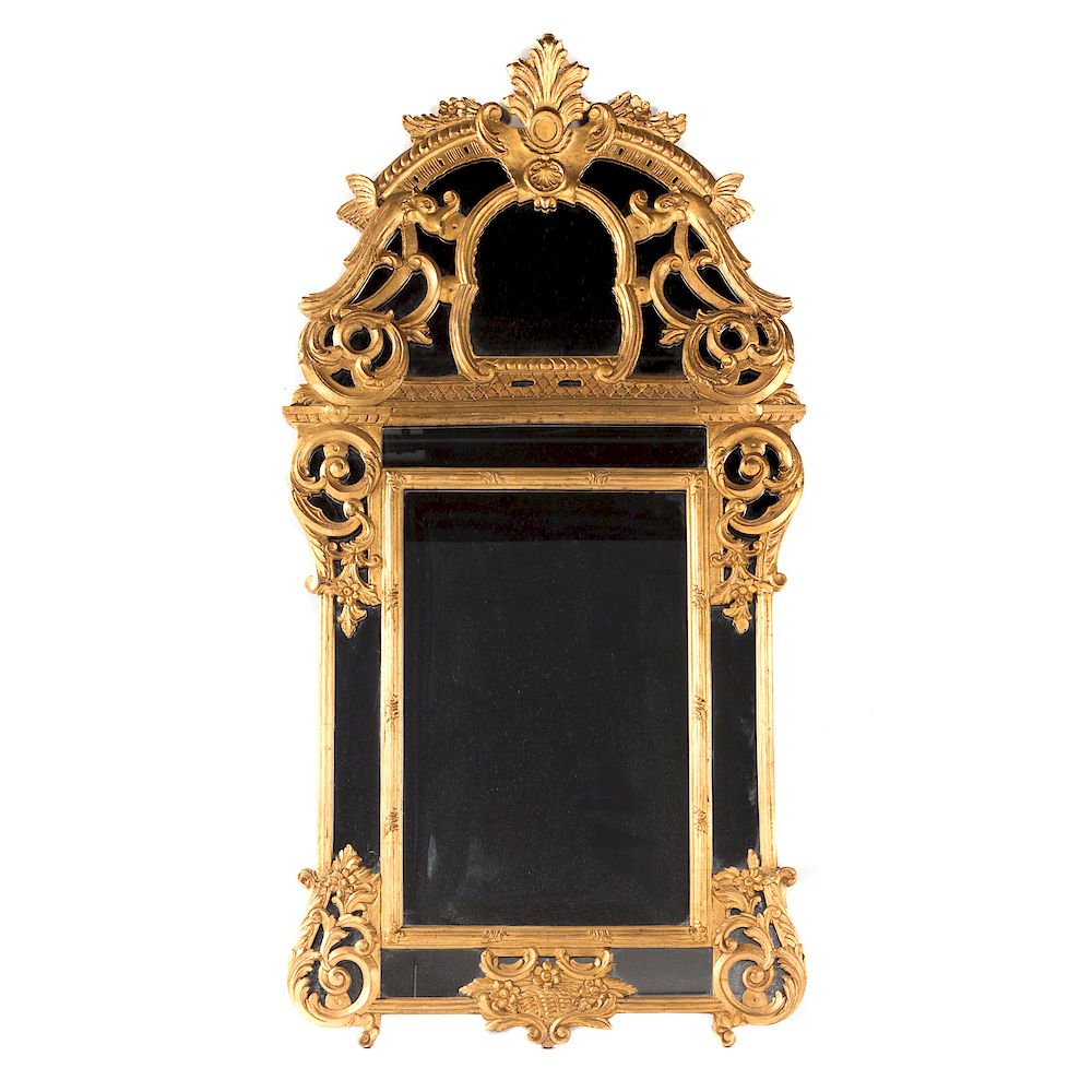 Appraisal: Regence Style Giltwood Mirror th century cresting with plume and