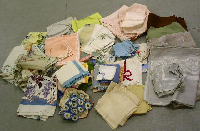 Appraisal: Box lot of table linens - colored tablecloths napkins- some