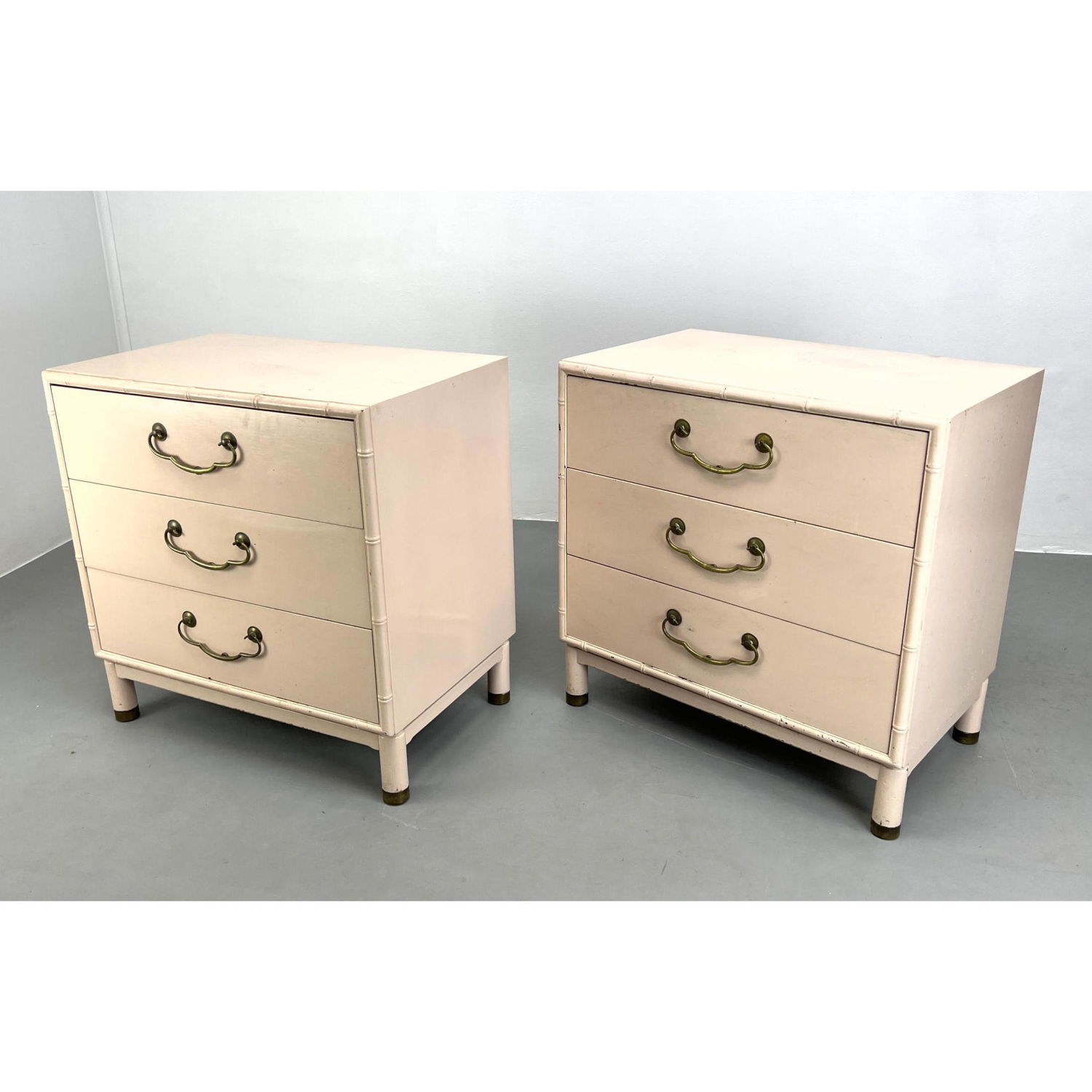 Appraisal: Pr Modernist Bachelorette Chests Faux Bamboo Trim Frames Painted finish