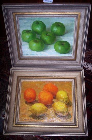 Appraisal: Eric HarperOranges and LemonsApplesa pairoil on boardand two floral watercolours