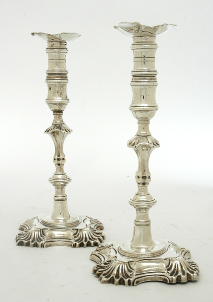 Appraisal: A PAIR OF GEORGE II STERLING SILVER CANDLE STICKS Maker's