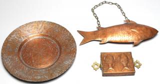 Appraisal: Vintage Copper Kitchen Decorative Items Comprising a hammered in-the-round fish