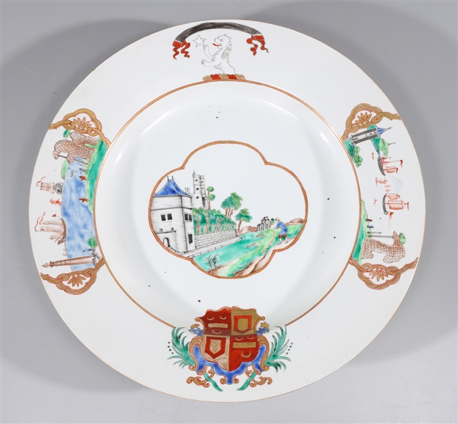 Appraisal: Chinese armorial enameled porcelain charger the interior with two family