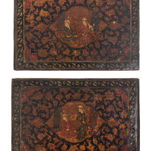 Appraisal: A Pair of Persian Lacquer Folio Covers th Century Height