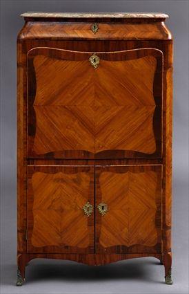 Appraisal: LOUIS XV KINGWOOD-INLAID TULIPWOOD AND GILT-METAL-MOUNTED SECR TAIRE A ABATTANT