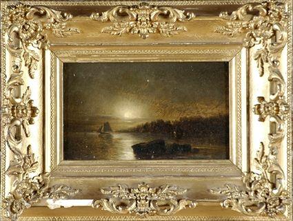 Appraisal: American School th C River with Sailboat at Twilight Oil