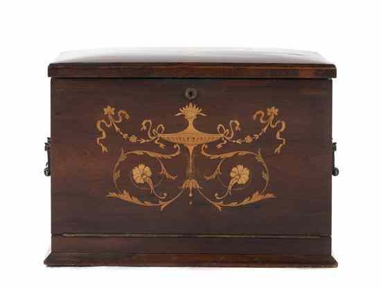 Appraisal: A Continental Marquetry Decorated Mahogany Writing Box of rectangular form