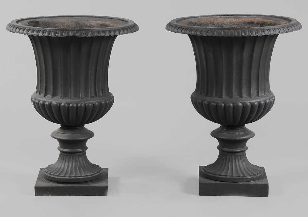 Appraisal: Large Pair Cast Iron Garden Urns th century each fluted