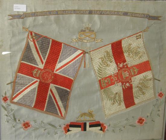 Appraisal: th century military silk panel embroidered with flags Prince of