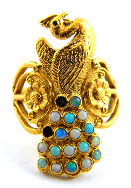 Appraisal: JEWELRY Peacock ring tested K yellow gold tail set with