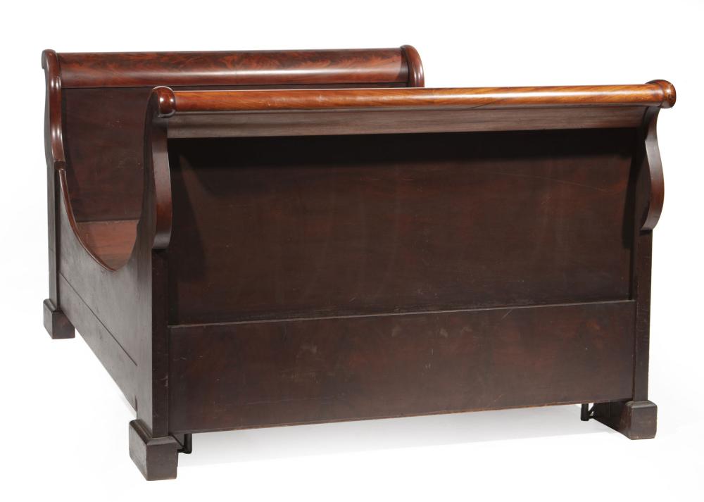 Appraisal: American Late Classical Mahogany Sleigh Bed c - scrolled headboard