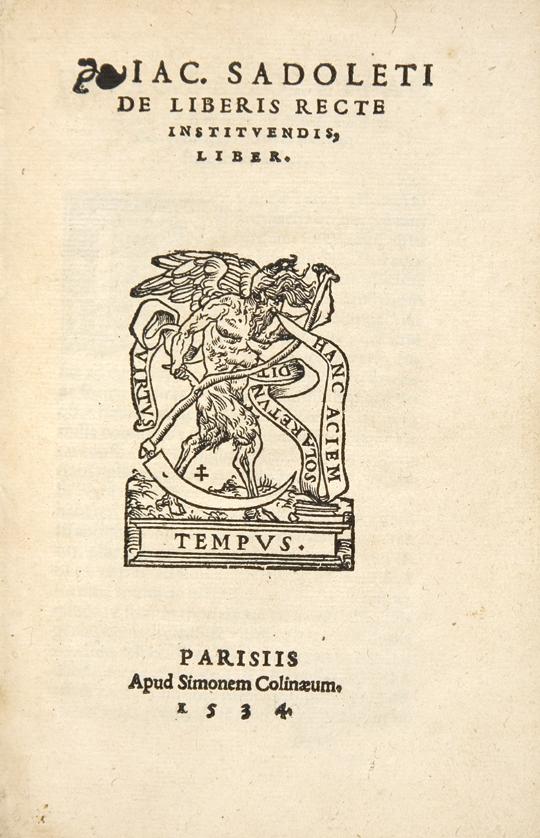 Appraisal: SADOLETO Jacopo De liberis recte instituendis liber Paris Simon de