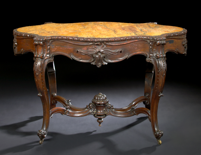 Appraisal: American Rococo Revival Rosewood and Marble-Top Center Table third quarter