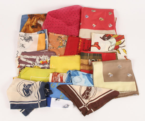 Appraisal: Collection silk scarves sixteen pieces many vintage cowboys horses etc