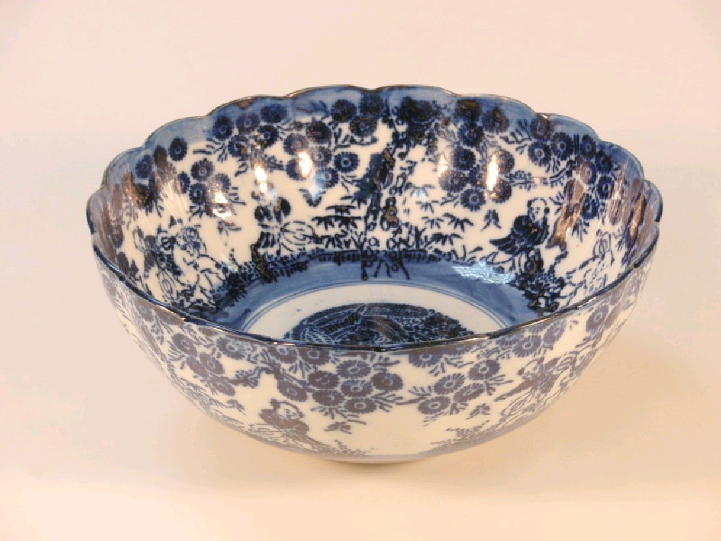 Appraisal: A thC Chinese blue and white bowl printed with figures