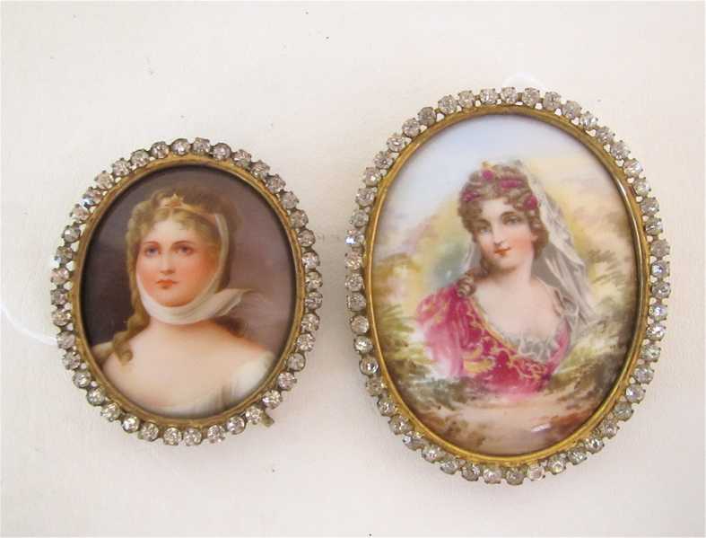 Appraisal: TWO PORTRAIT MINIATURE OIL ON PORCELAINS depicting Princess Queen Louisa