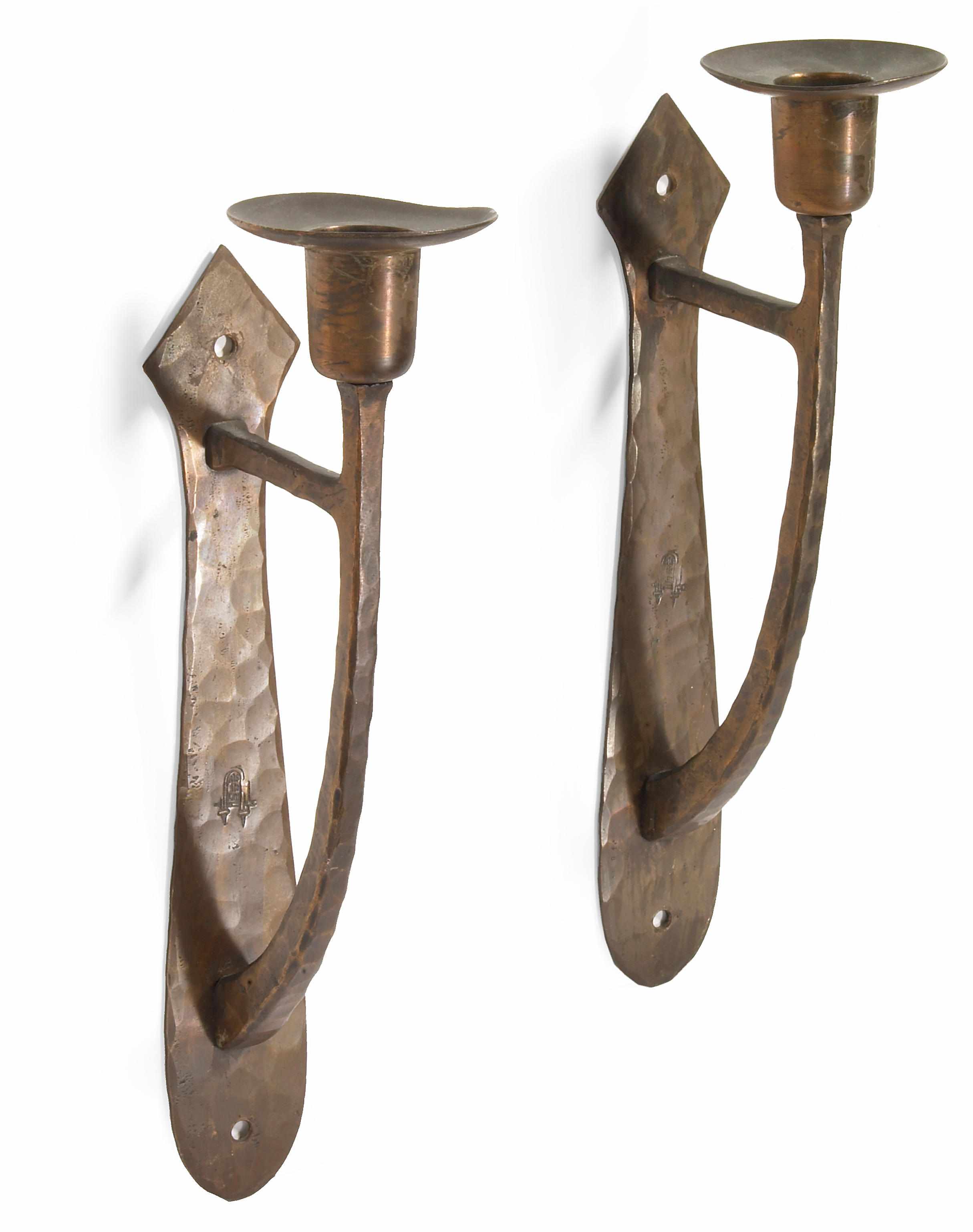 Appraisal: A pair of rare Gustav Stickley hammered copper sconces early