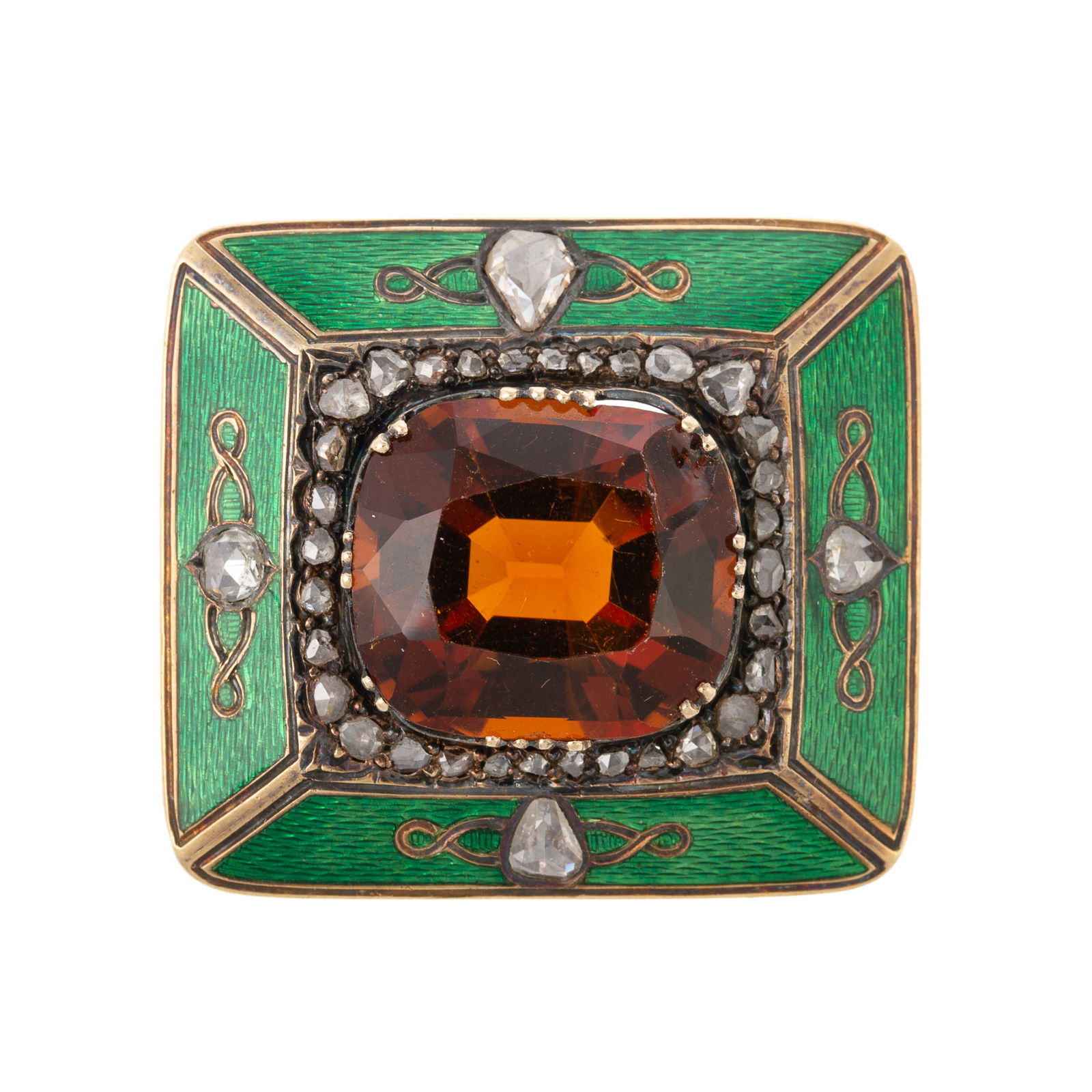 Appraisal: AN ANTIQUE ENAMEL DIAMOND CITRINE BROOCH IN K K yellow